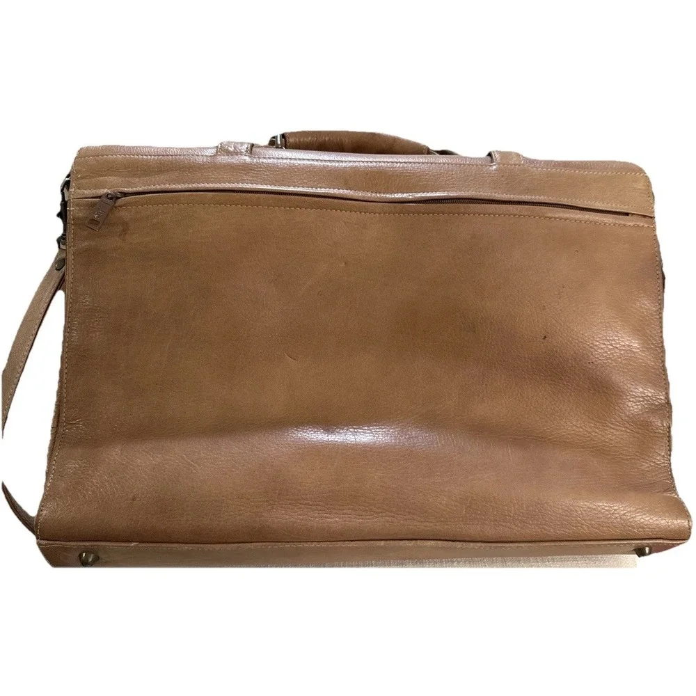 Lodis‎ Brown Pebbled Leather Laptop Messenger Briefcase Bag Expandable Business